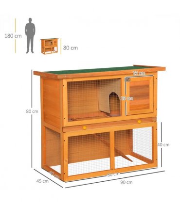 2-tier Rabbit Hutch Small Animal Wooden Vintage Yellow Green 90L x 45W x 80H cm
