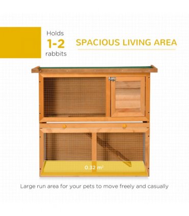 2-tier Rabbit Hutch Small Animal Wooden Vintage Yellow Green 90L x 45W x 80H cm
