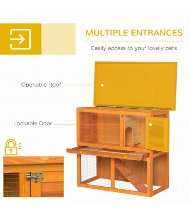 2-tier Rabbit Hutch Small Animal Wooden Vintage Yellow Green 90L x 45W x 80H cm
