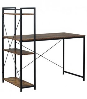 Computer Desk Rustic Brown 120cm x 64cm x 121cm 4-tier Bookshelf Storage
