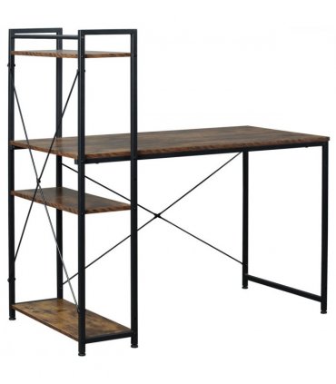 Computer Desk Rustic Brown 120cm x 64cm x 121cm 4-tier Bookshelf Storage
