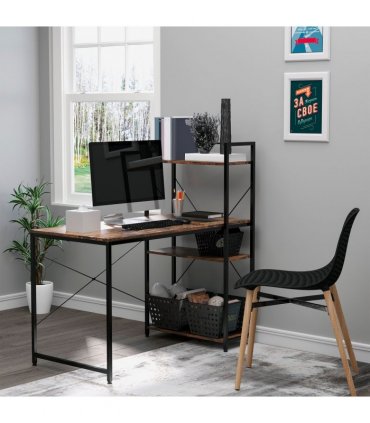 Computer Desk Rustic Brown 120cm x 64cm x 121cm 4-tier Bookshelf Storage