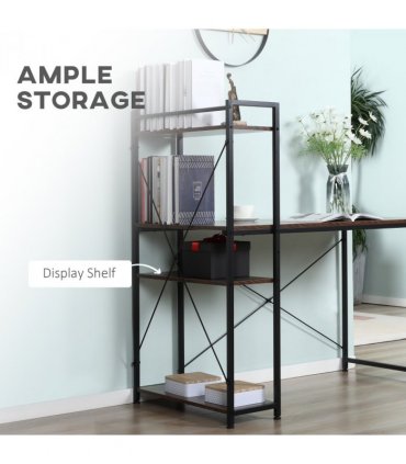 Computer Desk Rustic Brown 120cm x 64cm x 121cm 4-tier Bookshelf Storage