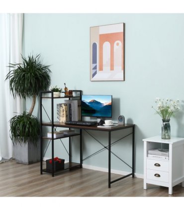 Computer Desk Rustic Brown 120cm x 64cm x 121cm 4-tier Bookshelf Storage