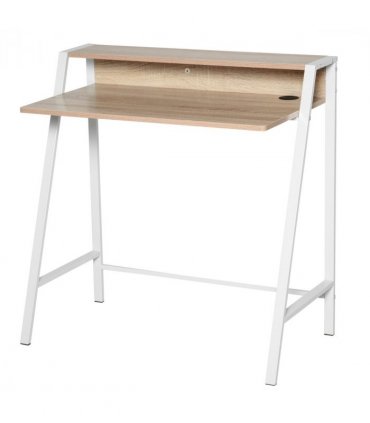 Computer Workstation Storage Shelf White Oak Solid Steel 84cmx45cmx85cm