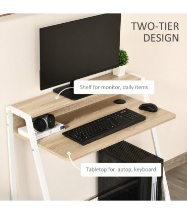 Computer Workstation Storage Shelf White Oak Solid Steel 84cmx45cmx85cm
