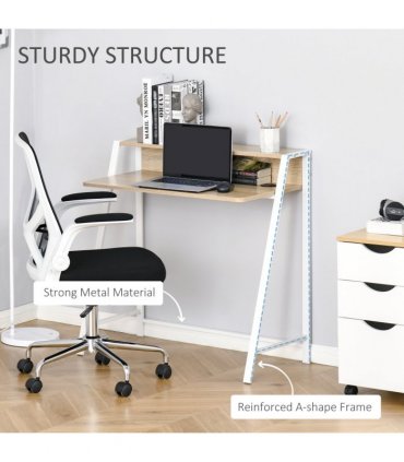 Computer Workstation Storage Shelf White Oak Solid Steel 84cmx45cmx85cm