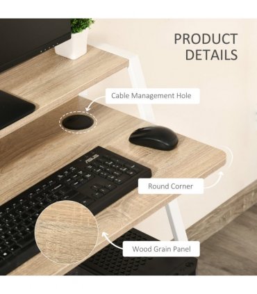 Computer Workstation Storage Shelf White Oak Solid Steel 84cmx45cmx85cm