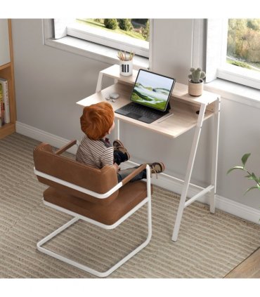 Computer Workstation Storage Shelf White Oak Solid Steel 84cmx45cmx85cm
