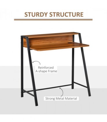 Computer Table, 84Lx45Wx85H cm-Walnut Colour, Two-tier design, Steel Frame