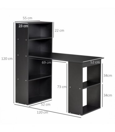 Computer Desk, 120Lx55Dx120H cm - Black, Space saving design, Particle board
