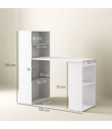 Computer Desk, White, 120L x 55D x 120H cm, Particle board, Space saving design