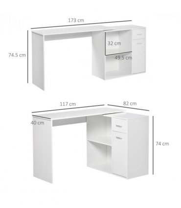 Computer Desk, L-Shaped, 360� Rotating-White