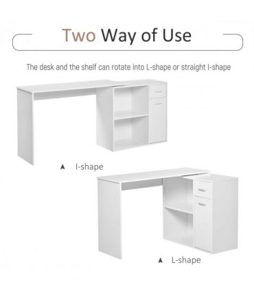 Computer Desk, L-Shaped, 360� Rotating-White