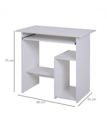 Computer Desk, 73.5H cm-White, Thick particleboard, 80L x 45W, Melamine Surface