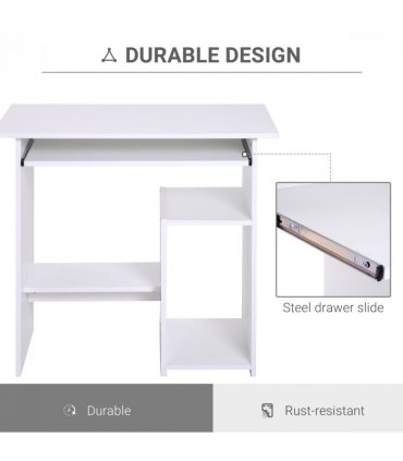 Computer Desk, 73.5H cm-White, Thick particleboard, 80L x 45W, Melamine Surface