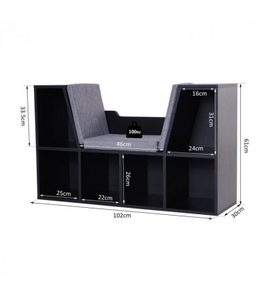 Sideboard Bookcase Storage Reading Seat w/ Cushion Unit Kids Children Black