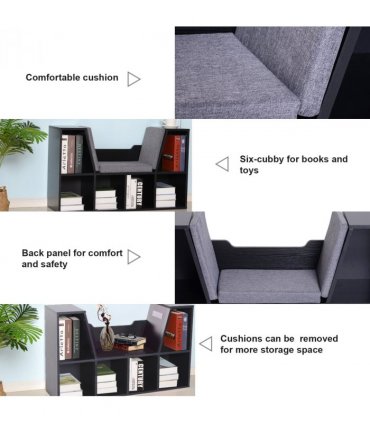 Sideboard Bookcase Storage Reading Seat w/ Cushion Unit Kids Children Black