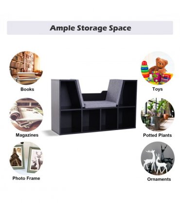 Sideboard Bookcase Storage Reading Seat w/ Cushion Unit Kids Children Black