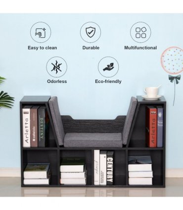 Sideboard Bookcase Storage Reading Seat w/ Cushion Unit Kids Children Black