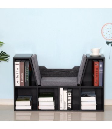 Sideboard Bookcase Storage Reading Seat w/ Cushion Unit Kids Children Black