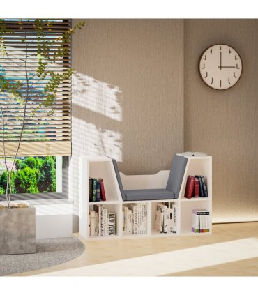 Bookcase Storage W/Particle Board Sponge Linen, 102W x 30D x 61Hcm-White/Grey
