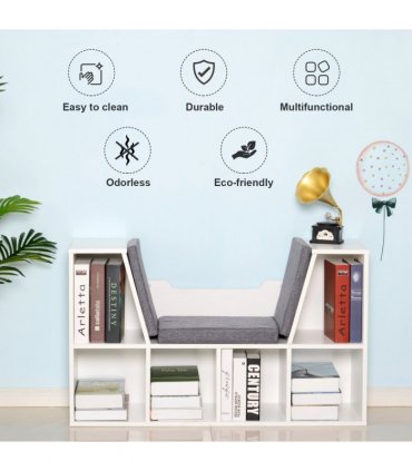 Bookcase Storage W/Particle Board Sponge Linen, 102W x 30D x 61Hcm-White/Grey