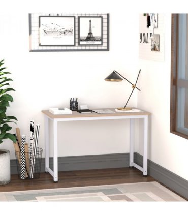 Computer Desk W/ White Metal Frame MDF, 120W x 60D x 76Hcm-Oak Grain Tone