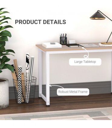 Computer Desk W/ White Metal Frame MDF, 120W x 60D x 76Hcm-Oak Grain Tone