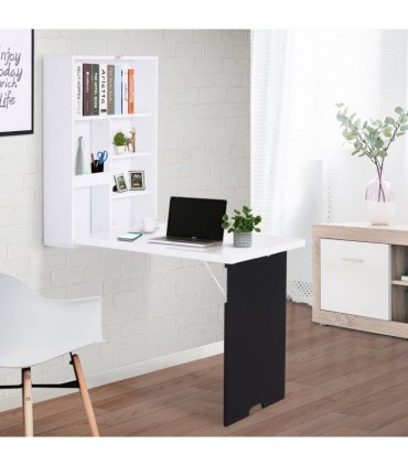 MDF Folding Wall-Mounted Drop-Leaf Table White and Black 65cm x 94.5cm x 147cm