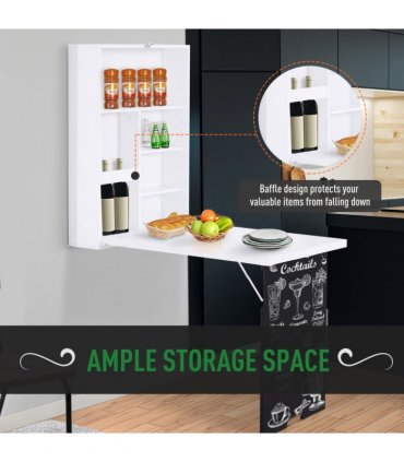 MDF Folding Wall-Mounted Drop-Leaf Table White and Black 65cm x 94.5cm x 147cm