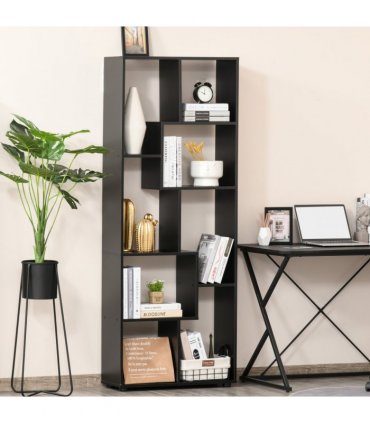 Bookcase 178cm 8-Shelf Black Melamine Surface Foot Pads Multipurpose 8-Grid
