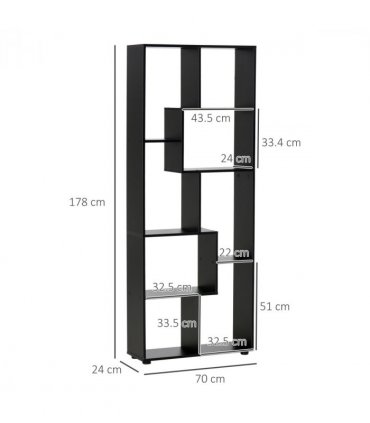 Bookcase 178cm 8-Shelf Black Melamine Surface Foot Pads Multipurpose 8-Grid