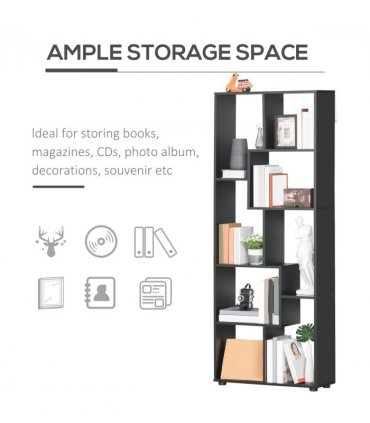 Bookcase 178cm 8-Shelf Black Melamine Surface Foot Pads Multipurpose 8-Grid