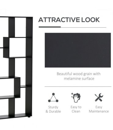 Bookcase 178cm 8-Shelf Black Melamine Surface Foot Pads Multipurpose 8-Grid