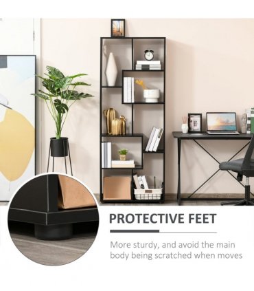 Bookcase 178cm 8-Shelf Black Melamine Surface Foot Pads Multipurpose 8-Grid