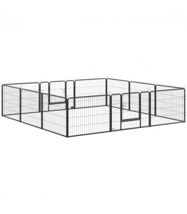 12 Panels Pet Playpen, Heavy-Duty Dog Fence DIY Design w/ Doors, 80 x 60 cm