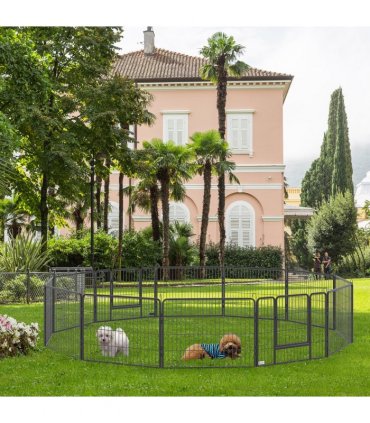 12 Panels Pet Playpen, Heavy-Duty Dog Fence DIY Design w/ Doors, 80 x 60 cm