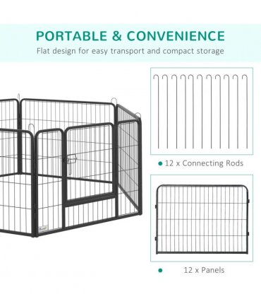 12 Panels Pet Playpen, Heavy-Duty Dog Fence DIY Design w/ Doors, 80 x 60 cm