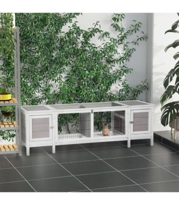Indoor Rabbit Hutch Separable Guinea Pig Cage Bunny Run w/ Slide Out Tray - Grey