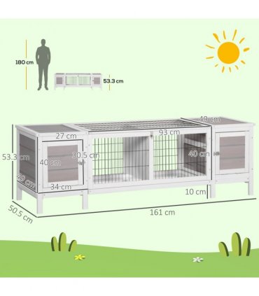 Indoor Rabbit Hutch Separable Guinea Pig Cage Bunny Run w/ Slide Out Tray - Grey