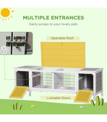 Indoor Rabbit Hutch Separable Guinea Pig Cage Bunny Run w/ Slide Out Tray - Grey