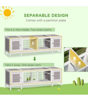 Indoor Rabbit Hutch Separable Guinea Pig Cage Bunny Run w/ Slide Out Tray - Grey