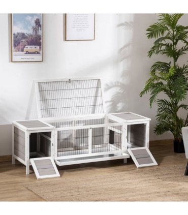 Indoor Rabbit Hutch Separable Guinea Pig Cage Bunny Run w/ Slide Out Tray - Grey