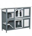 Two-Tier Wooden Rabbit Hutch Bunny Run w/ Openable Roof, Slide-Out Tray, Ramp