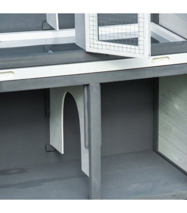 Two-Tier Wooden Rabbit Hutch Bunny Run w/ Openable Roof, Slide-Out Tray, Ramp