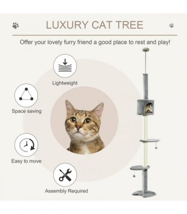 Cat Tree Light Grey 40L x 40W x 217H cm Four-layer Pet Playhouse Scratching Post