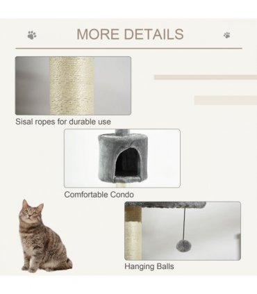 Cat Tree Light Grey 40L x 40W x 217H cm Four-layer Pet Playhouse Scratching Post