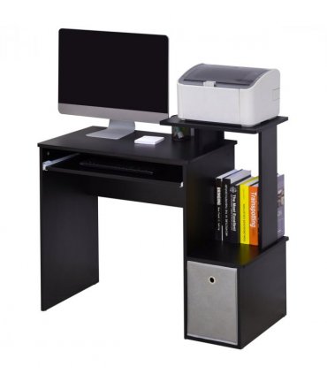 Computer Desk with Sliding Keyboard Tray, Storage Drawer, Shelf - Black