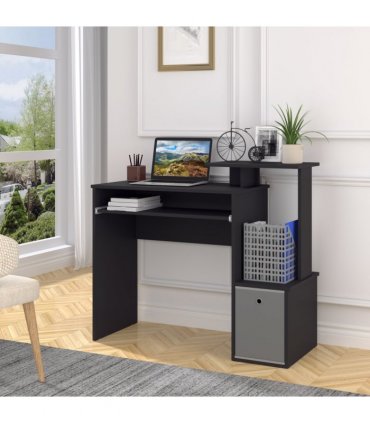 Computer Desk with Sliding Keyboard Tray, Storage Drawer, Shelf - Black